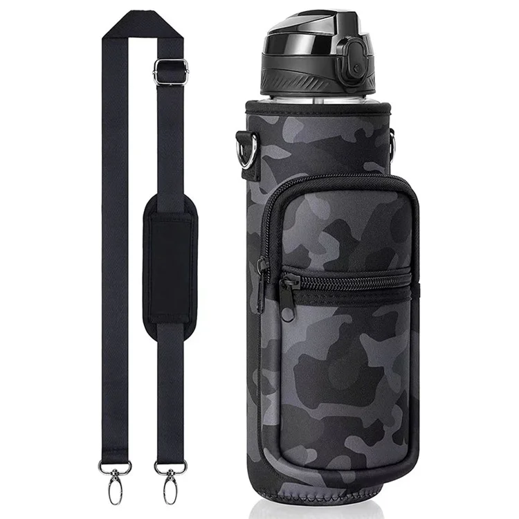 Outdoor Travel SBR Neopren-Wasserflaschentasche mit Schultergurt - Schwarzer Tarnmuster