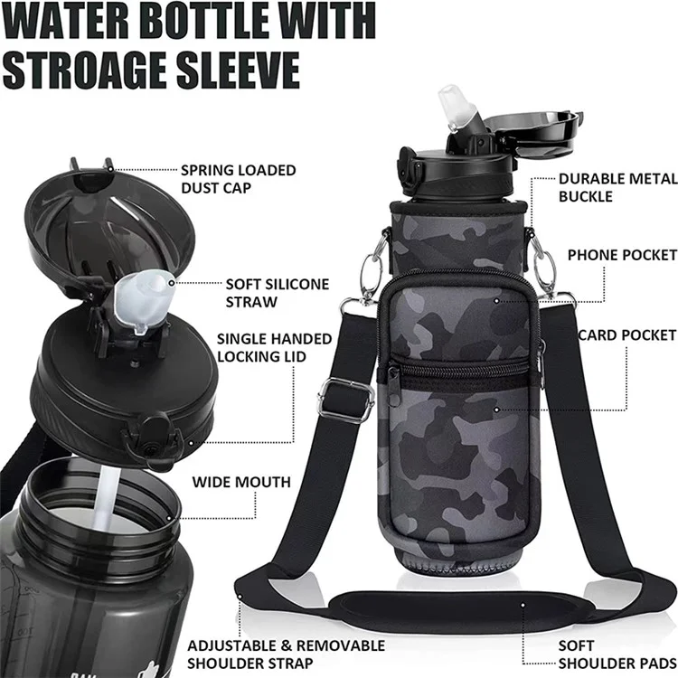 Outdoor Travel SBR Neopren-Wasserflaschentasche mit Schultergurt - Schwarzer Tarnmuster