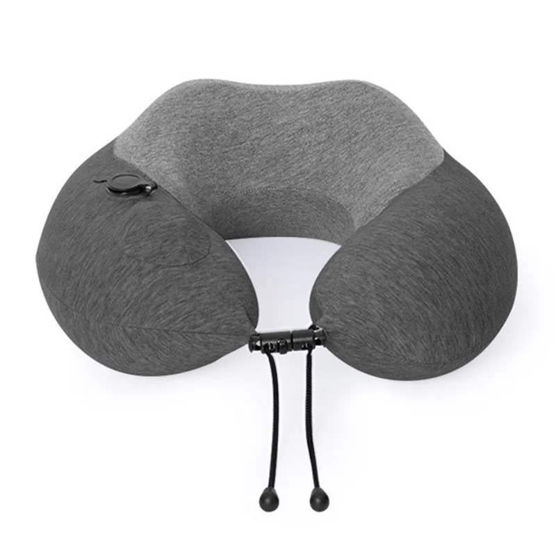 Inflatable Memory Foam Pillow Travel U Shaped Neck Cushion with Gourd Buckle - Dark Grey