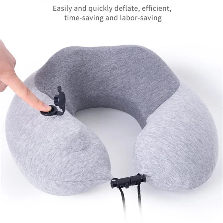 Inflatable Memory Foam Pillow Travel U Shaped Neck Cushion with Gourd Buckle - Dark Grey