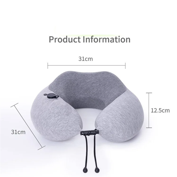 Inflatable Memory Foam Pillow Travel U Shaped Neck Cushion with Gourd Buckle - Dark Grey