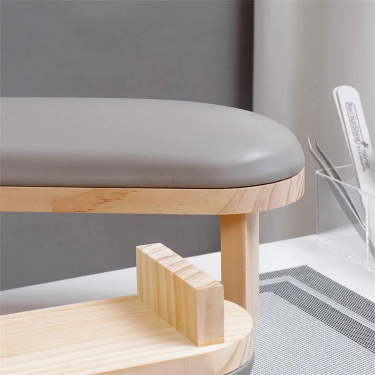 Cojín de Descanso de Mano de Cuero de PU para Arte de Uñas, Mesa de Manicura de Madera para Salón / Hogar, Tipo Alto - Gris
