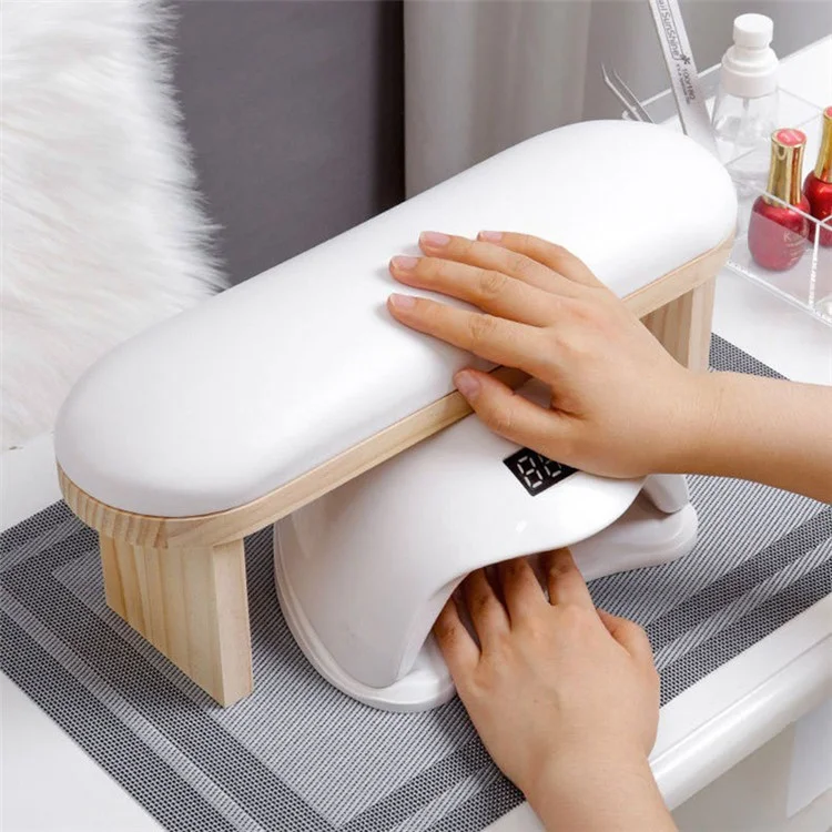 Cojín de Descanso de Mano de Cuero de PU para Arte de Uñas, Mesa de Manicura de Madera para Salón / Hogar, Tipo Alto - Gris