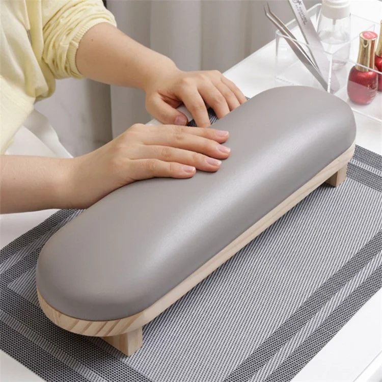 Cojín de descanso para la mano de piel de poliuretano para mesa de manicura para salón / hogar, herramienta de arte de uñas, tipo bajo - Milky Coffee