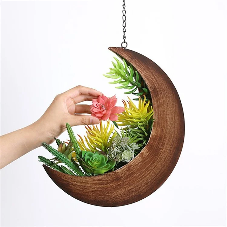 001-yl-221 Plante Suspendue Pot de Balcon Intérieur Balcon de Fleur en Pot Panier D'affichage en Fer - Lune / Bronze