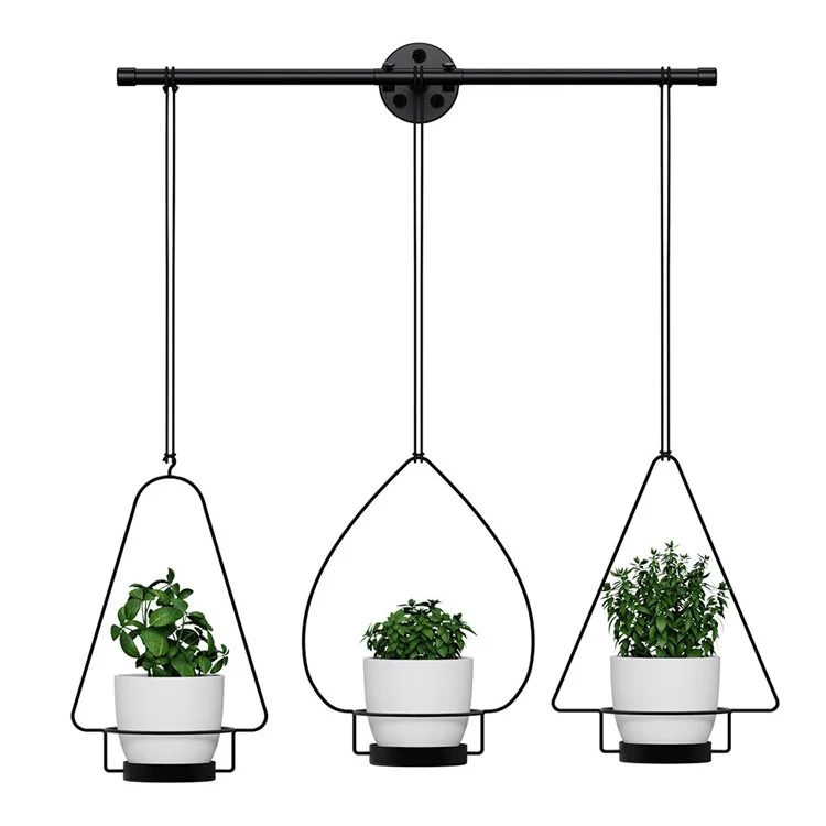 001- ZJ-YX08 3-in-1 Flower Pot Holder Wall-mounted Geometric Iron Hanging Rack