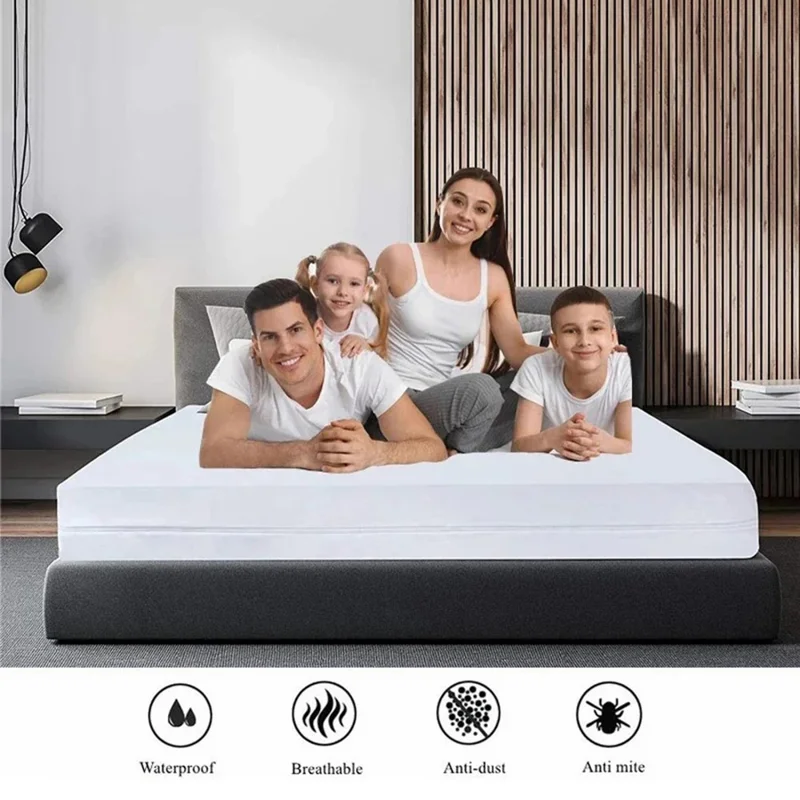 CL014  99x203+36CM Mattress Cover Protector Waterproof TPU+Polyester Pongee Fitted Sheet - White