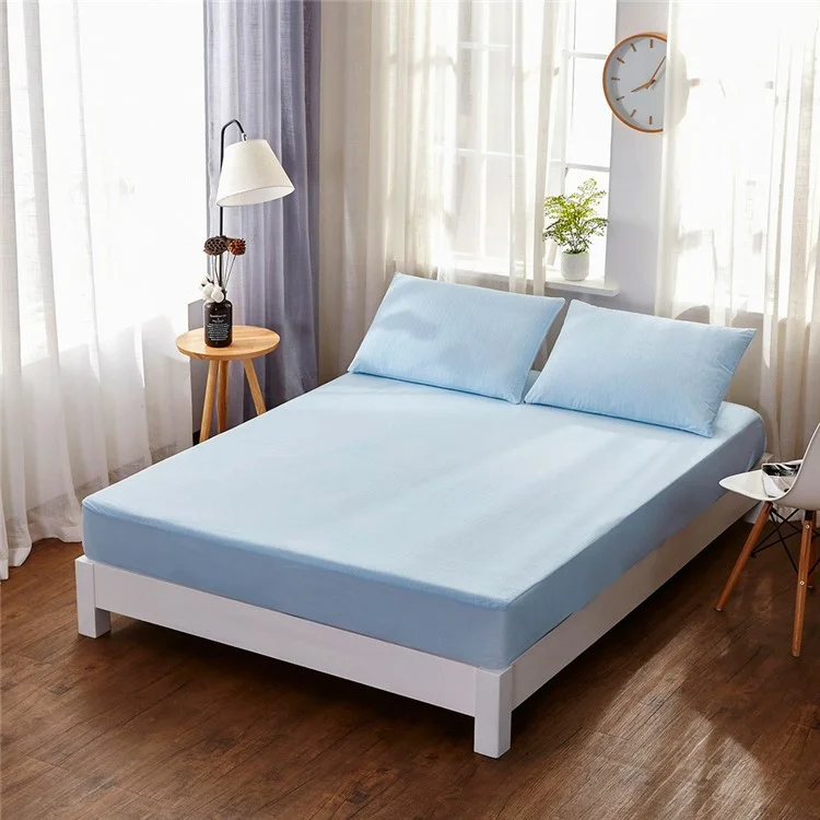 CL013 Coprimaterasso Aderente a Righe Impermeabile, Singolo 99x190+36cm - Blu