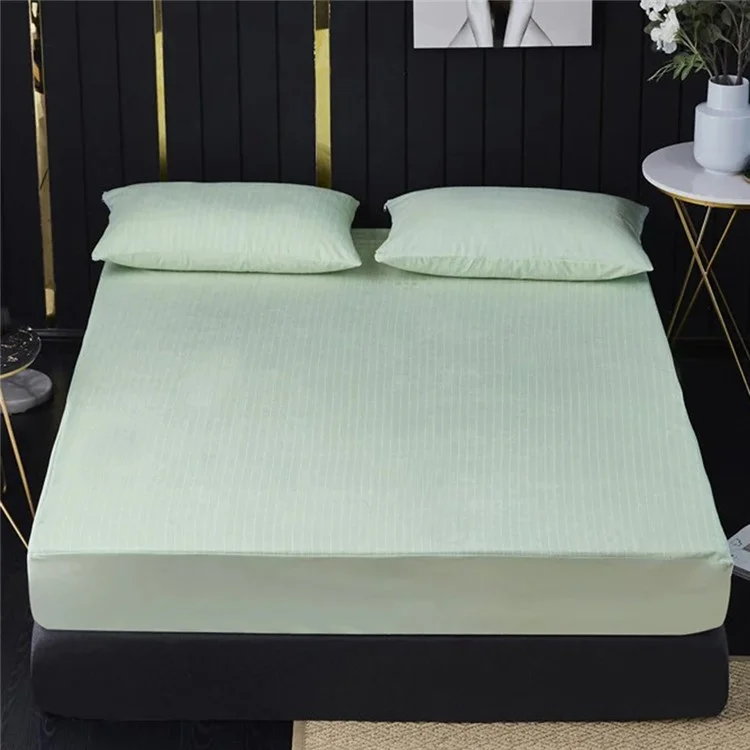 CL013 Lenzuolo con angoli a righe con fascia elastica impermeabile, Copertura Materasso, 150cmx200cmx30cm - Verde Chiaro