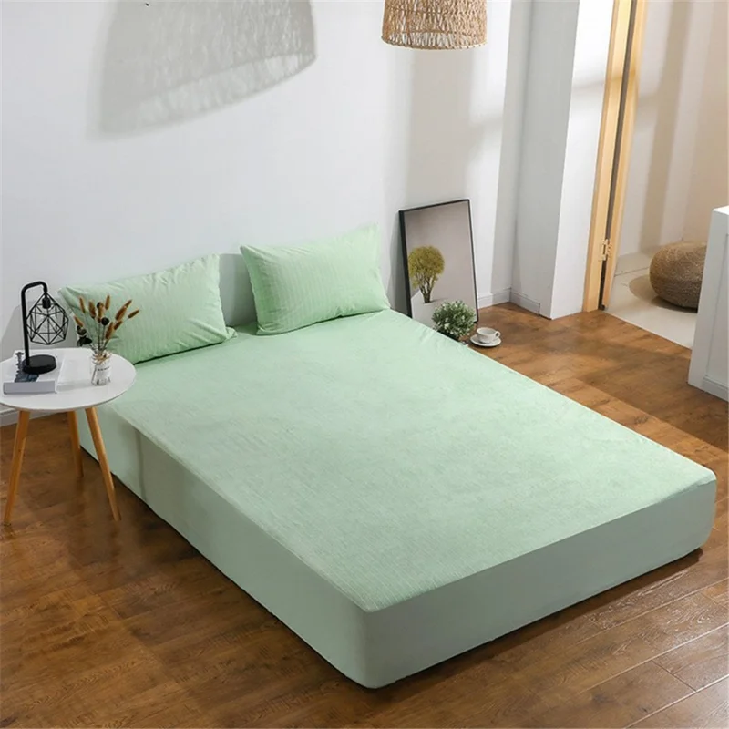 CL013 Bedding Mattress Protector Moisture-proof Elastic Striped Fitted Sheet, 200cmx200cmx30cm - Light Green