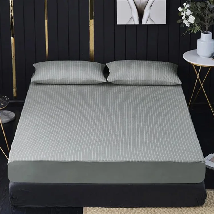 CL013 Lenzuolo Aderente Morbido Waterproof con Motivo a Strisce, Coprimaterasso 80cmx200cmx30cm - Grigio
