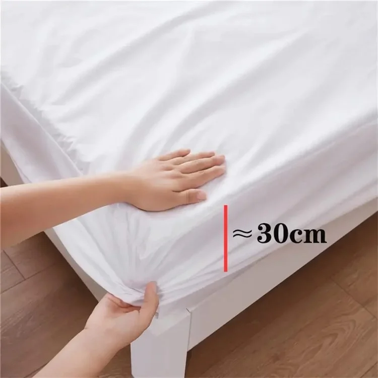 CL011 3Pcs / Set 100x200+30cm Pongee Mattress Protector Fitted Sheet with 2 Pillow Case - White