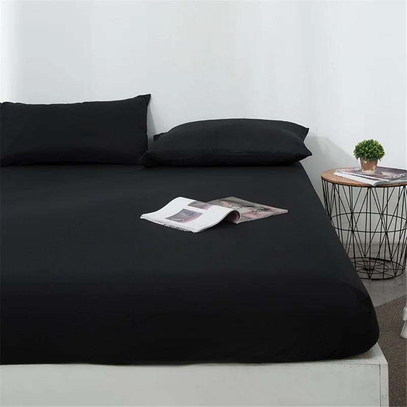 CL011 3Pcs / Set 140x200+30cm Mattress Protection Cover Waterproof Fitted Sheet + 2 Pillow Case - Black