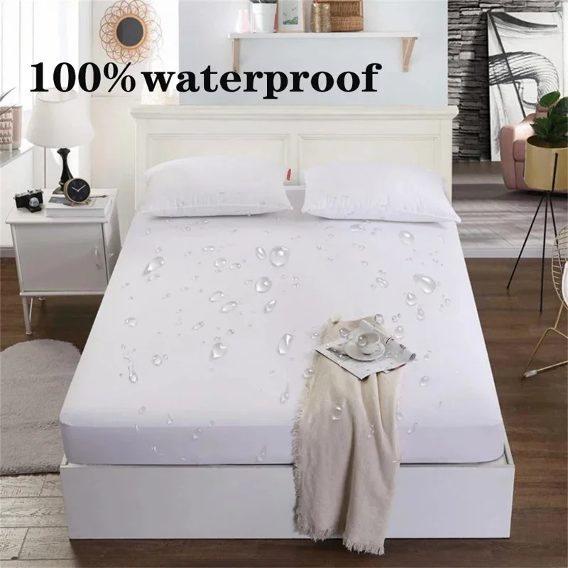 CL011 3Pcs / Set 140x200+30cm Mattress Protection Cover Waterproof Fitted Sheet + 2 Pillow Case - Black