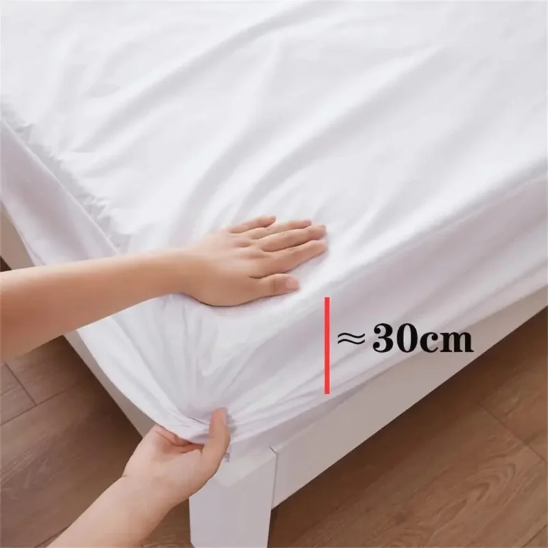 CL011 3Pcs / Set 140x200+30cm Mattress Protection Cover Waterproof Fitted Sheet + 2 Pillow Case - Black