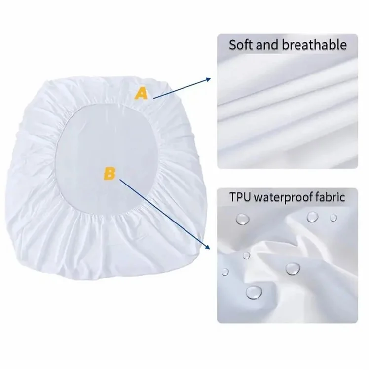CL011 3Pcs / Set 150x200+30cm Elastic Mattress Cover Waterproof Fitted Sheet + 2 Pillow Case - Blanc