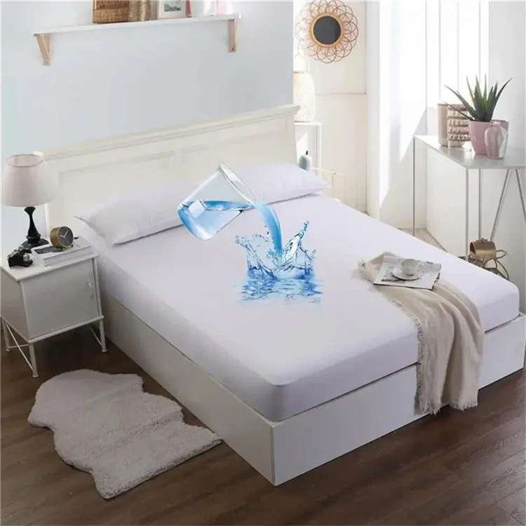 CL011 3Pcs / Set 150x200+30cm Elastic Mattress Cover Waterproof Fitted Sheet + 2 Pillow Case - White