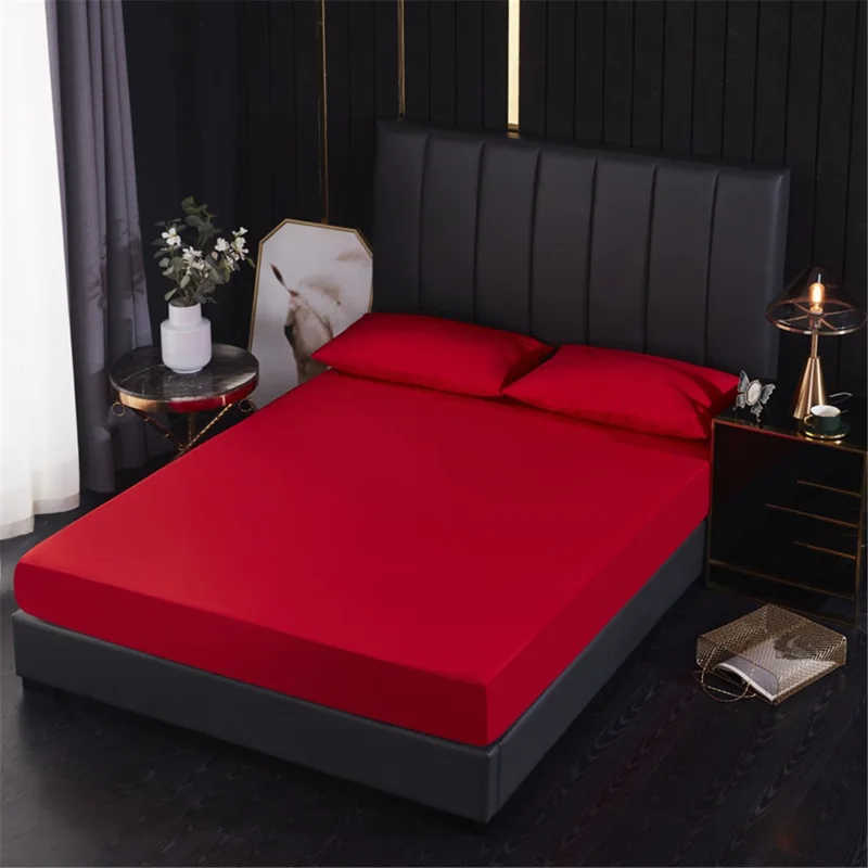 CL011 3Pcs / Set 150x200+30cm Elastic Mattress Cover Waterproof Fitted Sheet + 2 Pillow Case - Red