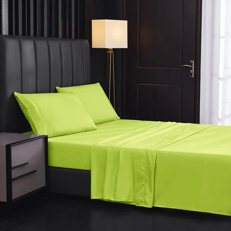 JT013 Twin Sheet + Fitted Sheet + 1 Pillowcase Brushed Fabric Solid Color Bedding Set - Green