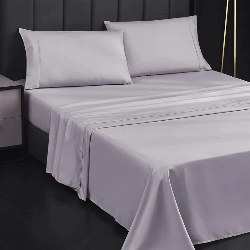 JT013 Twin Sheet + Fitted Sheet + 1 Pillowcase Brushed Fabric Solid Color Bedding Set - Light Grey