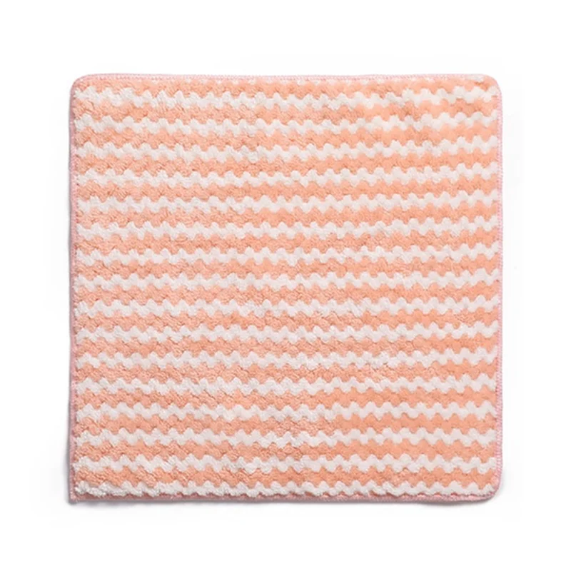 C31221 25x25cm Wave Pattern Soft Microfiber Water Absorbent Dishwashing Cloth - Pink
