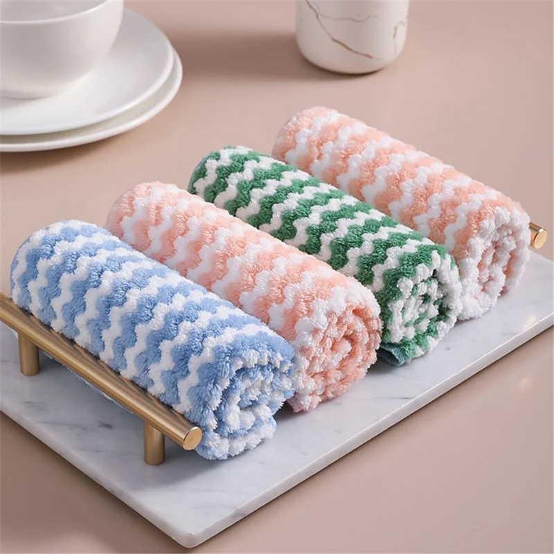C31221 25x25cm Wave Pattern Soft Microfiber Water Absorbent Dishwashing Cloth - Pink