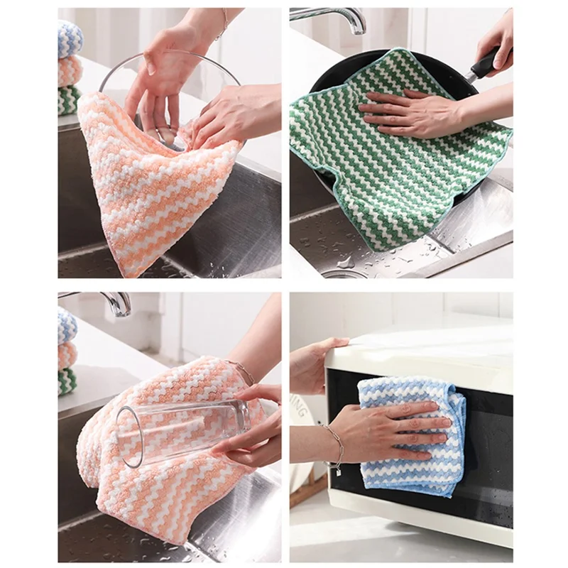 C31221 25x25cm Wave Pattern Soft Microfiber Water Absorbent Dishwashing Cloth - Pink