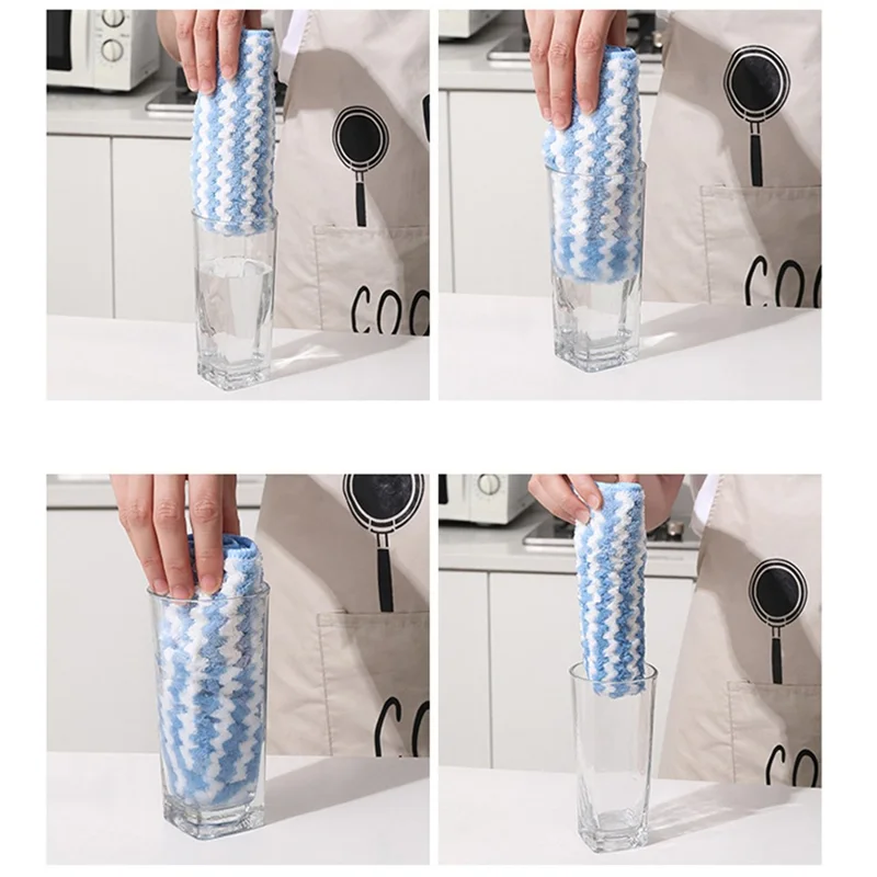 C31221 25x25cm Wave Pattern Soft Microfiber Water Absorbent Dishwashing Cloth - Pink