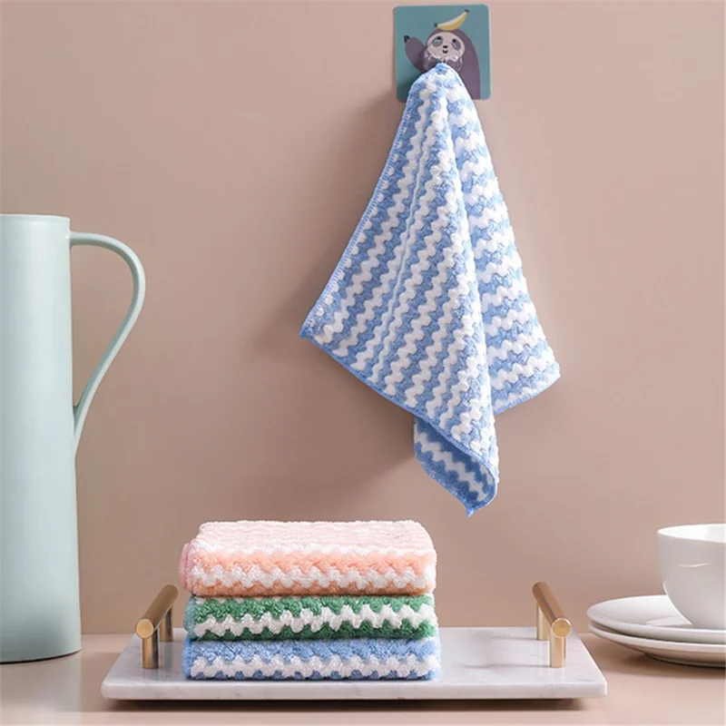 C31221 25x25cm Wave Pattern Soft Microfiber Water Absorbent Dishwashing Cloth - Pink