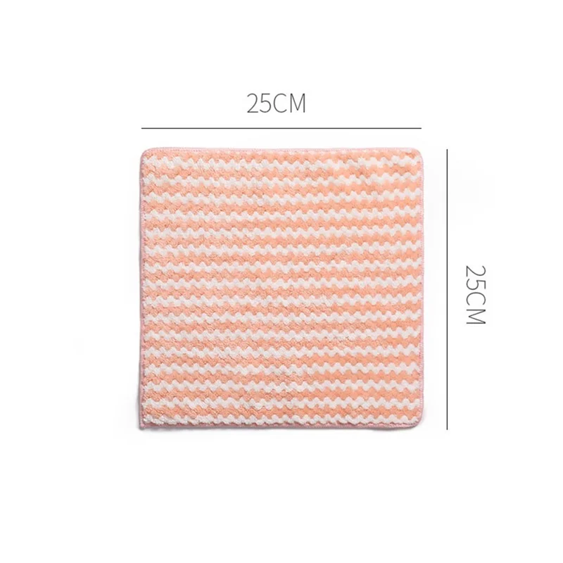 C31221 25x25cm Wave Pattern Soft Microfiber Water Absorbent Dishwashing Cloth - Pink
