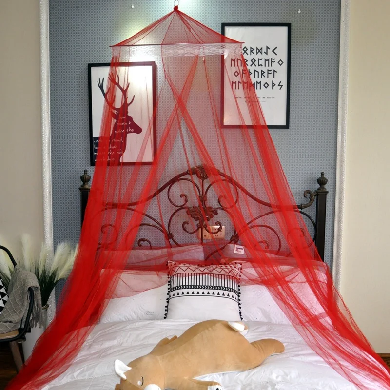 Polyester Mosquito Net Bed 1.8-2M Bed Canopy Curtain for Home Kids Adults - Red