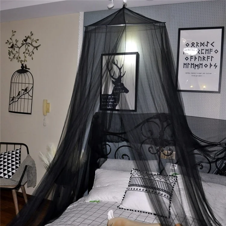 Rideau de lit à baldaquin de 1,5 à 1,8 m en polyester et filet anti-moustiques pour enfants et adultes - Noir