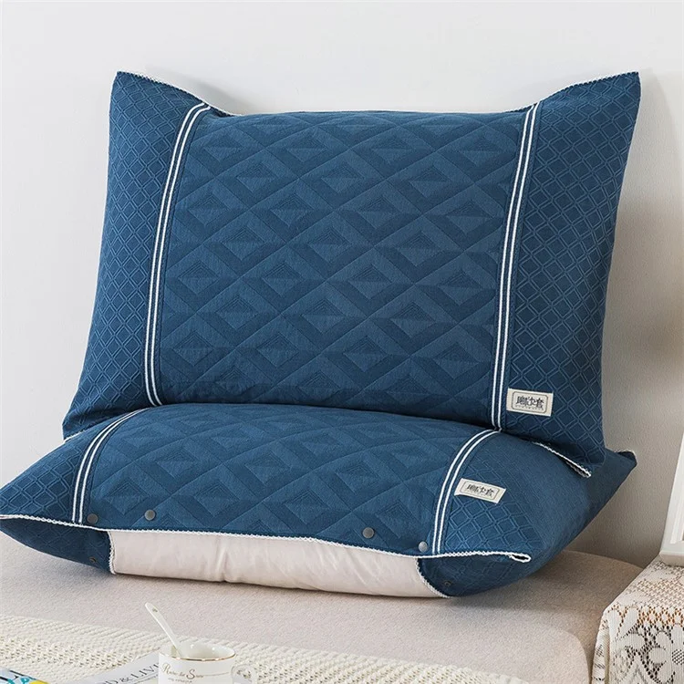 6324 50x70cm 1Pc Press Button Design Pillowcase Summer Cotton Pillow Cover - Navy Blue