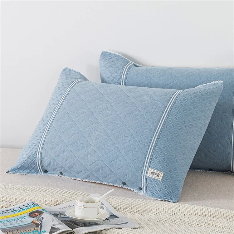 6324 50x70cm 1Pc Press Button Design Pillowcase Summer Cotton Pillow Cover - Blue