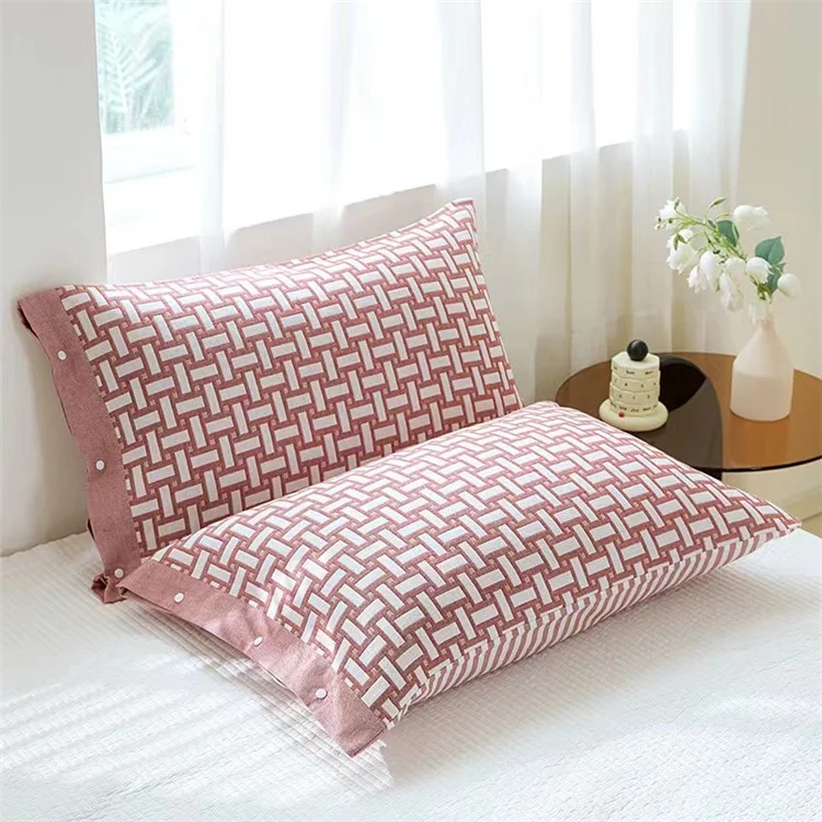 50x75cm 1Pc Stylish Press Button Pillowcase Breathable Cotton Pillow Cover - Grid / Red