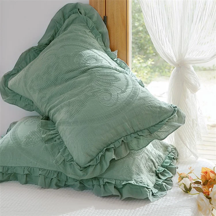 TM657775787284 Funda de almohada con volantes de algodón de 45x75cm 1 unidad - Estilo verde D 