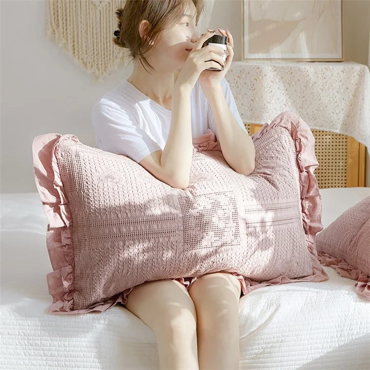 TM657775787284 Funda de almohada con volantes de algodón de 45x75cm 1 unidad - Estilo verde D 