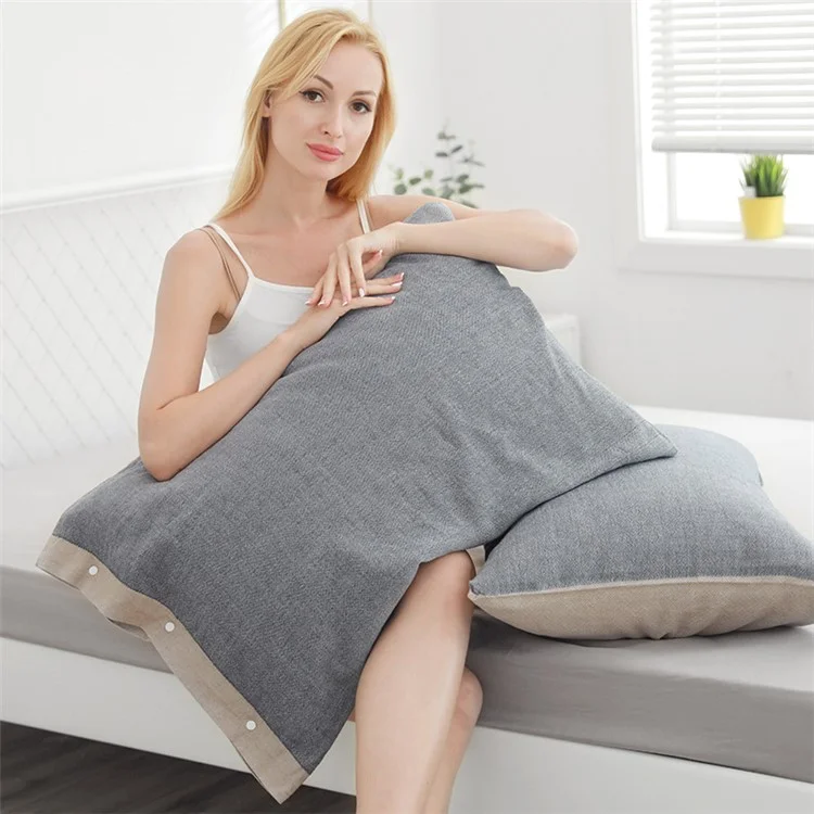 2135 50x74cm 1Pc Press Button Pillowcase Breathable Cotton Home Pillow Cover - Dark Grey+Coffee