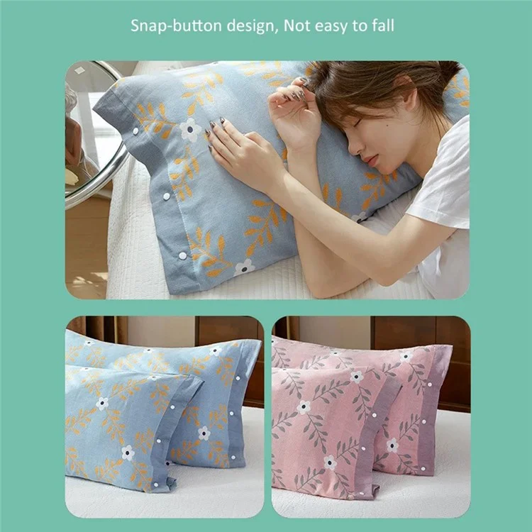 3651 50x75cm 1Pc Press Button Pillowcase Breathable Summer Cotton Pillow Cover - Pink / Grid