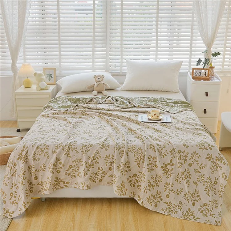 180x200cm Class A Cotton Gauze Blanket Home Summer Towel Quilt Air Conditioning Blanket - Green Plant