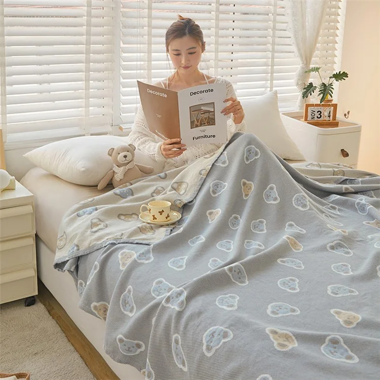 150x200cm Class A Cotton Gauze Air Conditioning Blanket Breathable Summer Towel Quilt - Cookie Bear