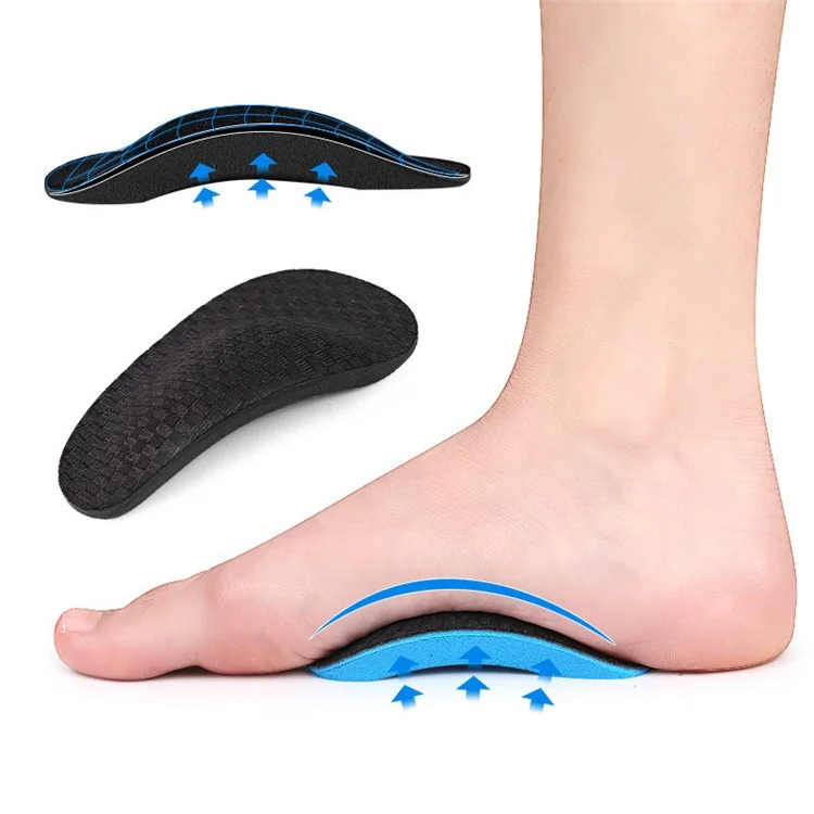 1 Pair Nylon+EVA Flat Arch Support Cushion Relieve Pain Adhesive Shoe Insert - Adult / Black