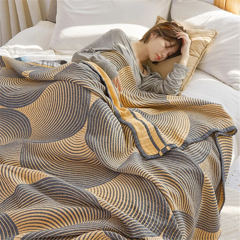 TM642637609827 200x230cm Four-layer Cotton Gauze Towel Quilt Breathable Summer Blanket - Yellow