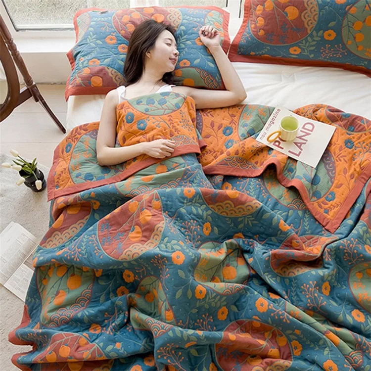 K-70 3-Piece Bedding Set 200x230cm Cotton Blanket Towel Quilt + 2 Pillow Covers - Elegant Style