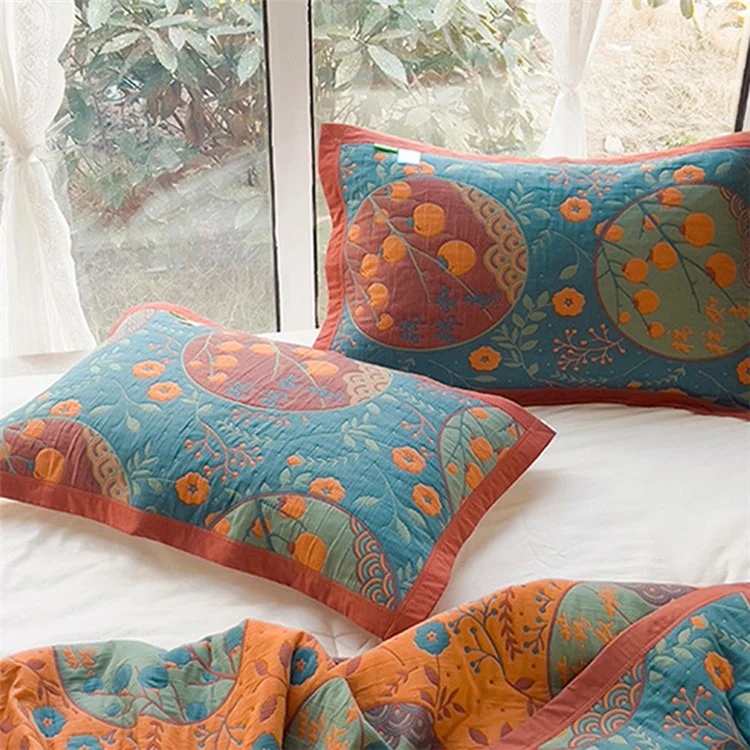 K-70 3-Piece Bedding Set 200x230cm Cotton Blanket Towel Quilt + 2 Pillow Covers - Elegant Style