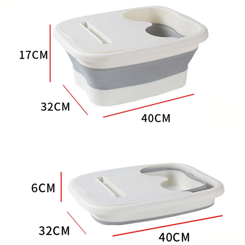 Thickened Silicone Foot Bath Basin Home Foldable Foot Soaking Bucket with Lid - Grey