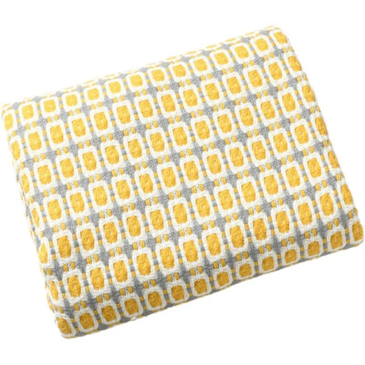 SZ005 Knit Throw Blanket for Couch and Bed Soft Cozy Woven Blanket with Tassels, 130x240cm - Yellow