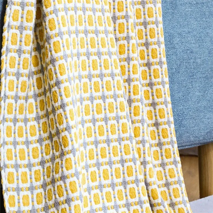 Couverture SZ005 Trépie à Tricot Pour Canapé et Lit Tenture Tissée Douce et Confortable Avec Glands, 130x240cm - Jaune