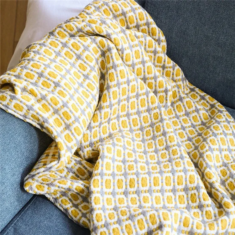 SZ005 Knit Throw Blanket for Couch and Bed Soft Cozy Woven Blanket with Tassels, 130x240cm - Yellow