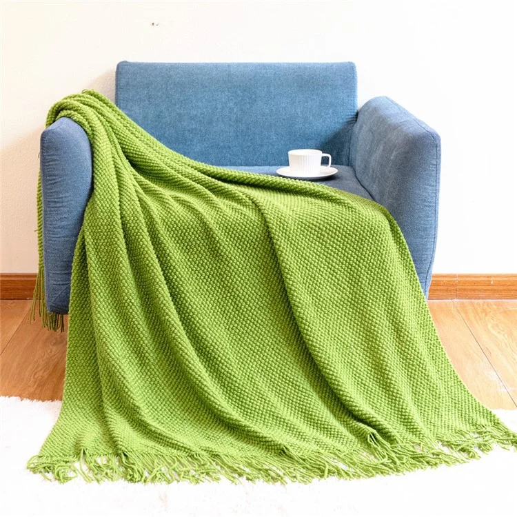 JB005 130x230cm Knitted Throw Blanket Pineapple Textured Blanket with Tassels for Couch Bed Sofa - Grass Green